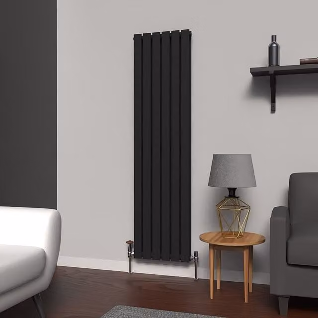 Lux Heat Black Flat Vertical Double Panel Designer Radiator, H 160 cm x W 42 cm
