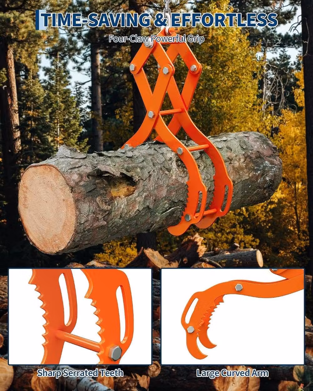 London Boutique Heavy Duty 4-Claw Log Skidding Tongs Hunter Claw Wood Grapple Hook, Orange, 81.28 cm – 4