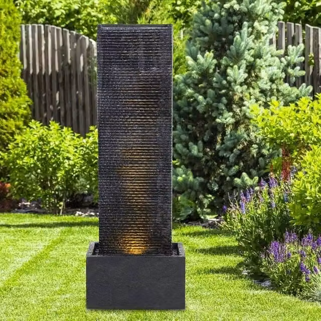 EONLION Black Modern Rectangular Stone Garden Water Feature Outdoor Fountain, Height: 100 cm – 1