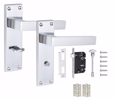 Golden Grace Straight Delta Bathroom Door Handle and Lock Set in Chrome Silver – 1
