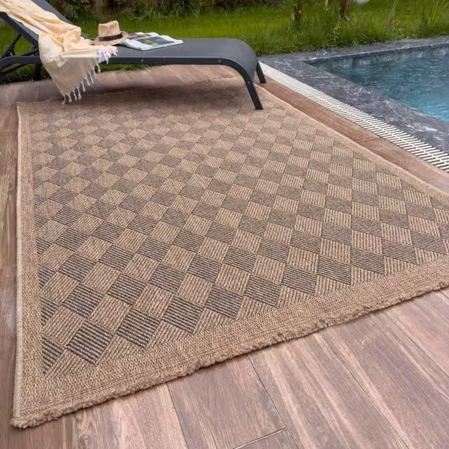 THE RUGS Dark Grey Jute-Look Diamond Design Outdoor Rug for Garden and Patio, W/D/H: 140 x 200 cm – 1