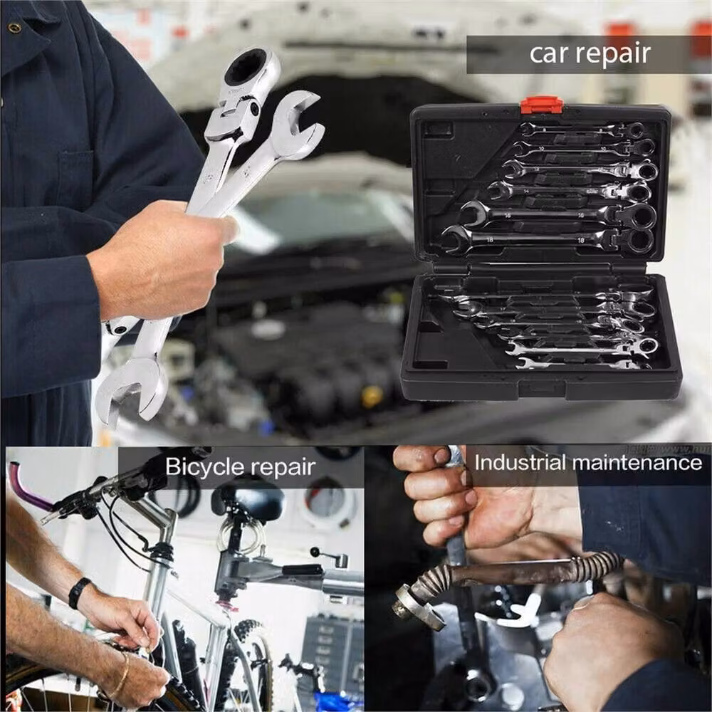 Nordara 12-Piece Flexible Ratchet Combination Wrench Set, 8-19mm, Silver Chrome Vanadium – 3