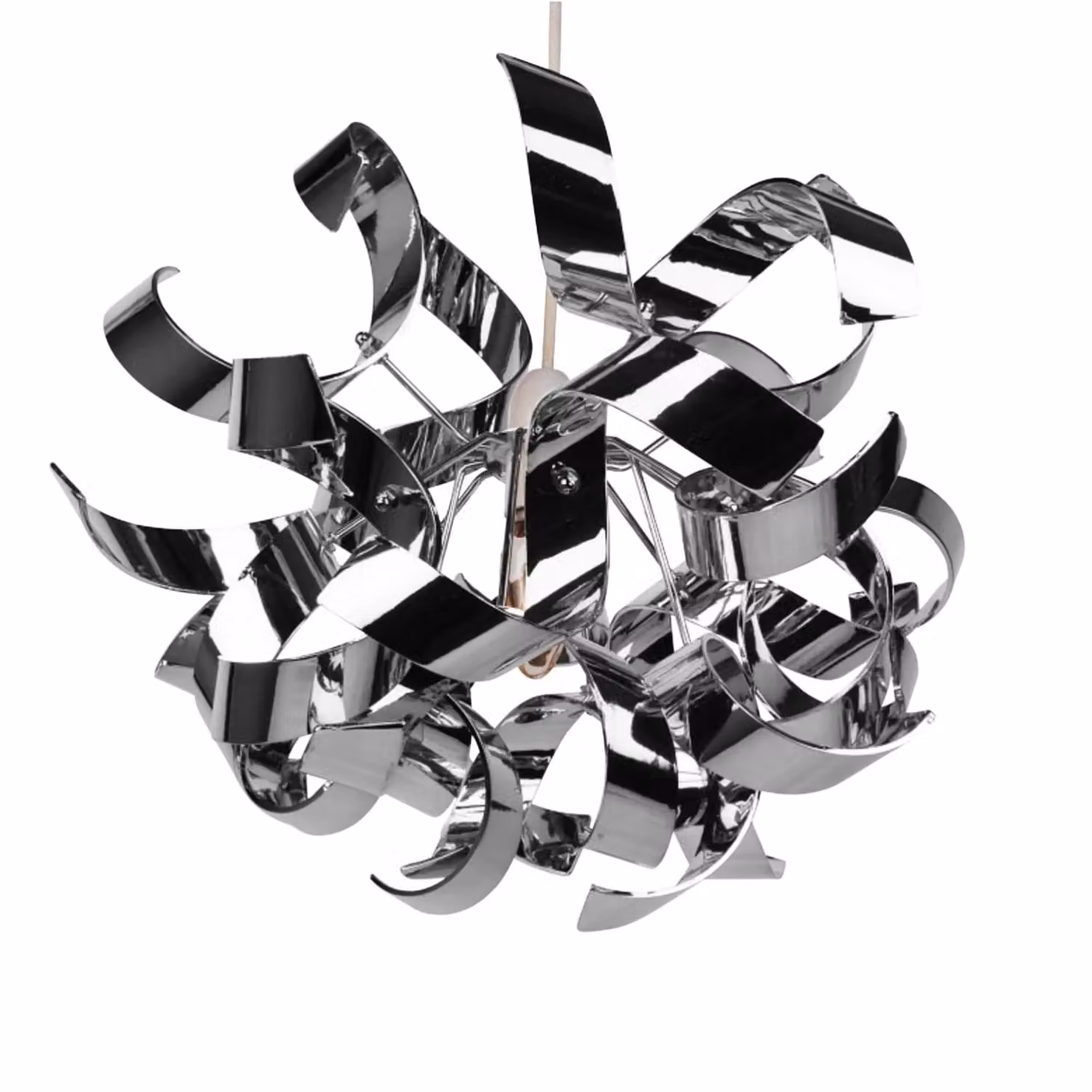 First Choice Lighting Pair of Easy Fit Ribbon Swirl Ceiling Shades in Chrome Silver Finish – 2