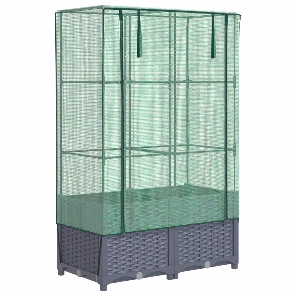 Berkfield Home Raised Bed with Greenhouse Cover in Black Rattan Look, W: 80 cm, D: 40 cm, H: 138 cm – 2