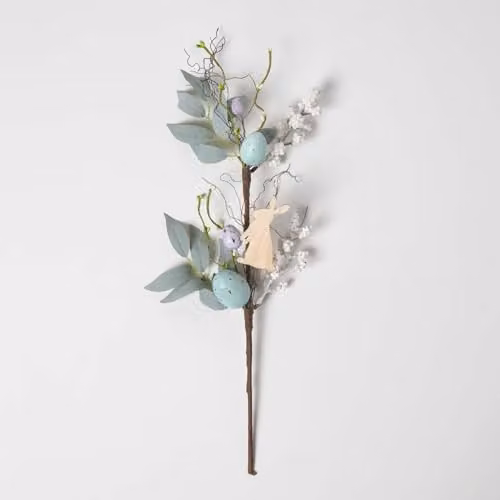 Homescapes Blue Easter Egg and Bunny Artificial Stem for Spring Tabletop Decor, Height: 46 cm