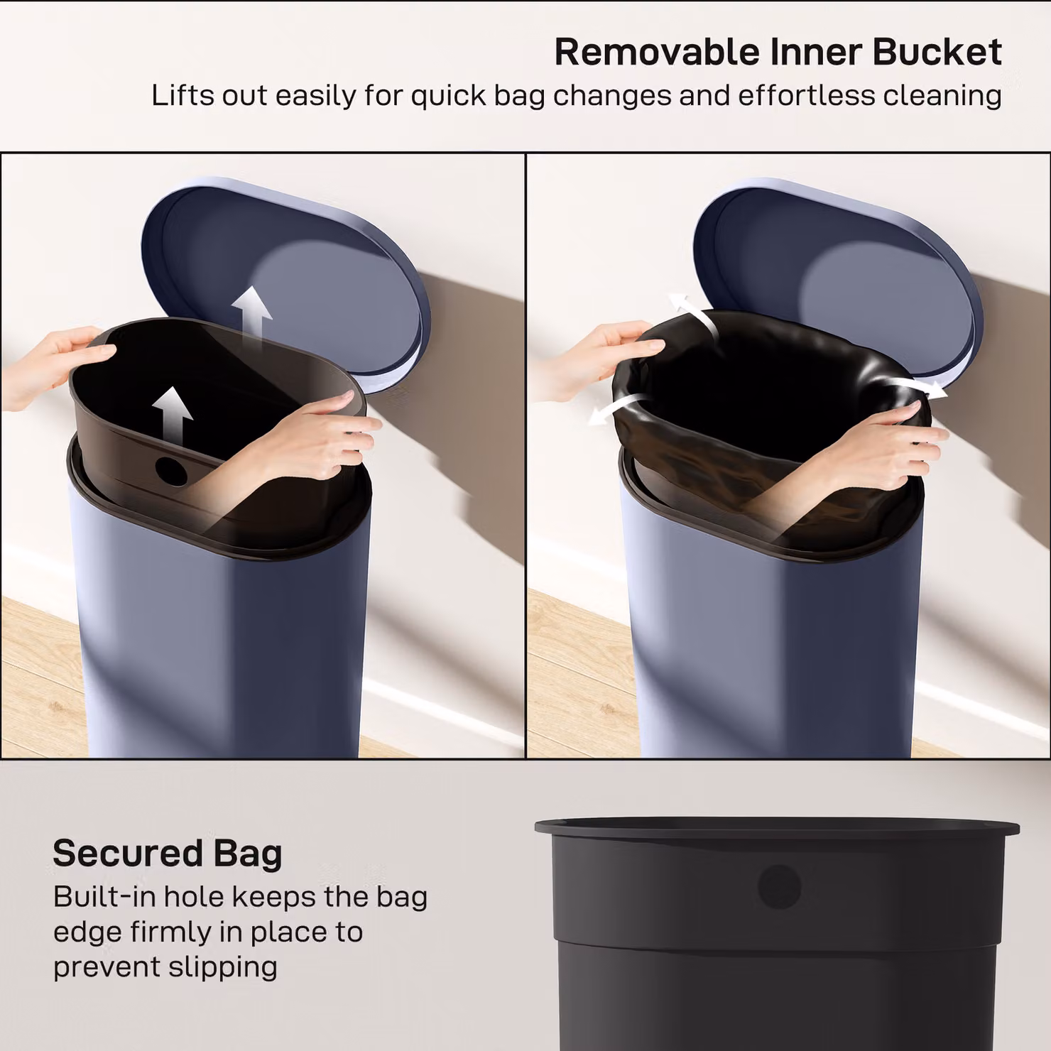 HOMCOM 30L Slim Rectangular Pedal Kitchen Bin with Soft-Close Lid and Removable Inner Bucket, Grey – 6