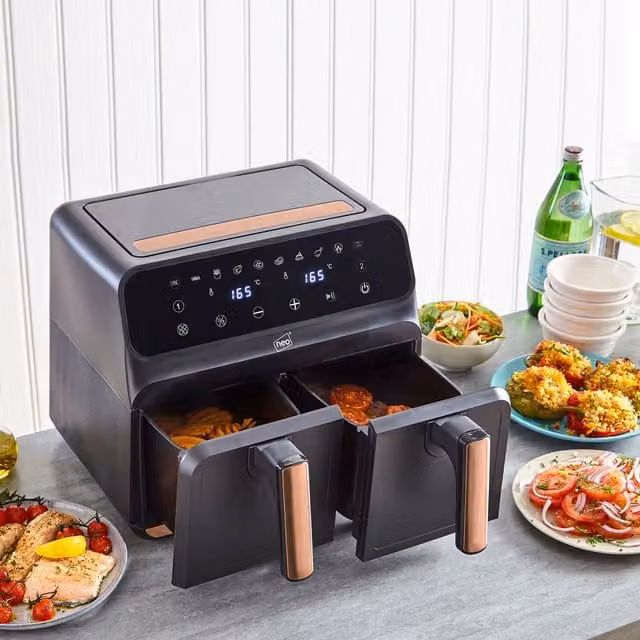 Neo Dual Twin Zone Air Fryer with Digital Display and Auto Shutoff, 8.5L, Black Copper Gold