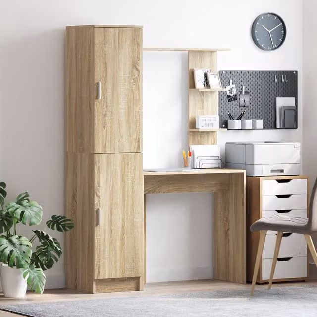 Berkfield Home Modern Desk with Storage in Sonoma Oak Brown Engineered Wood – 1
