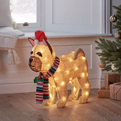 Lights4fun Outdoor Christmas Light Up French Bulldog Dog Figure Garden Decoration with 50 Warm White LEDs and Timer, Height: 55 cm – 2