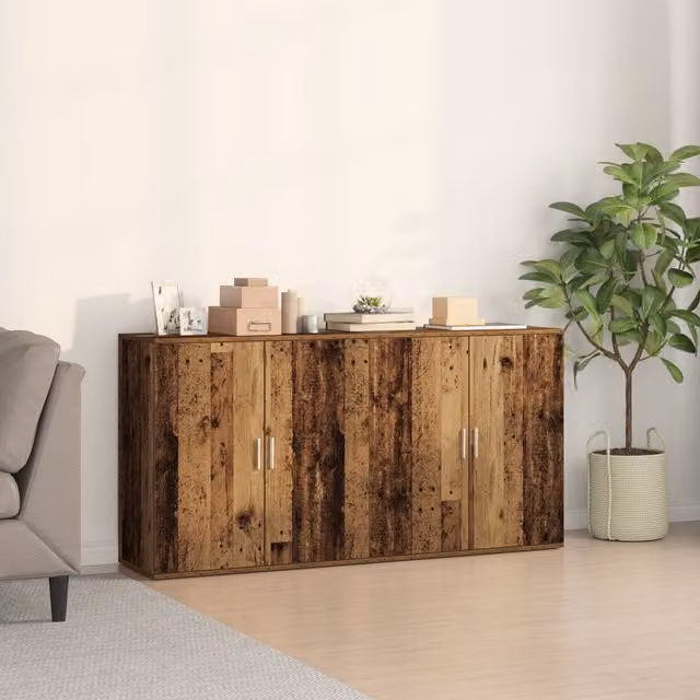 Berkfield Home Set of 2 Rustic Old Wood Sideboards in Brown, W/D/H: 79 x 38 x 80 cm – 1