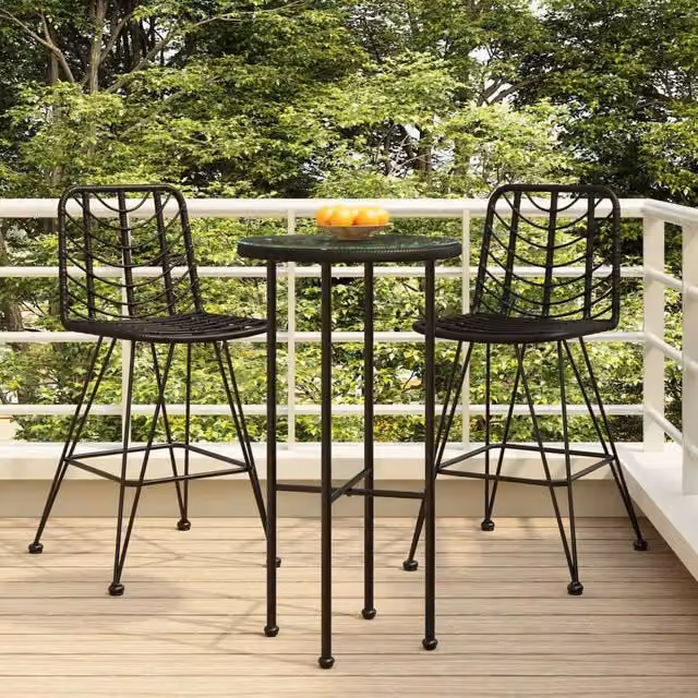 Berkfield Home Set of 2 Modern Black PE Rattan and Steel Bar Stools, W/D/H: 45 x 56 x 103.5 cm – 1