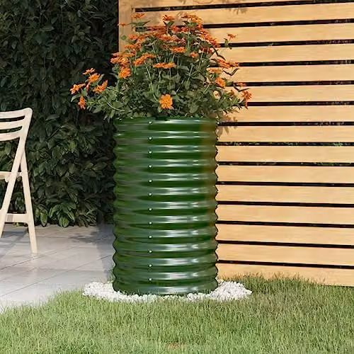 vidaXL Steel Garden Planter Tub, Green, W/D/H: 40 x 40 x 68 cm – 2