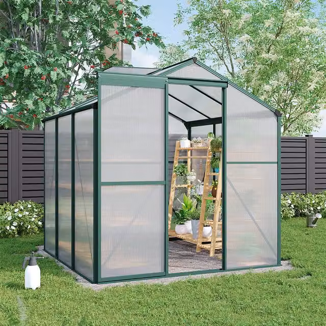 Breeins Aluminium Frame Greenhouse with Window and Polycarbonate Panels, Green and Transparent, 182.88 x 182.88 cm