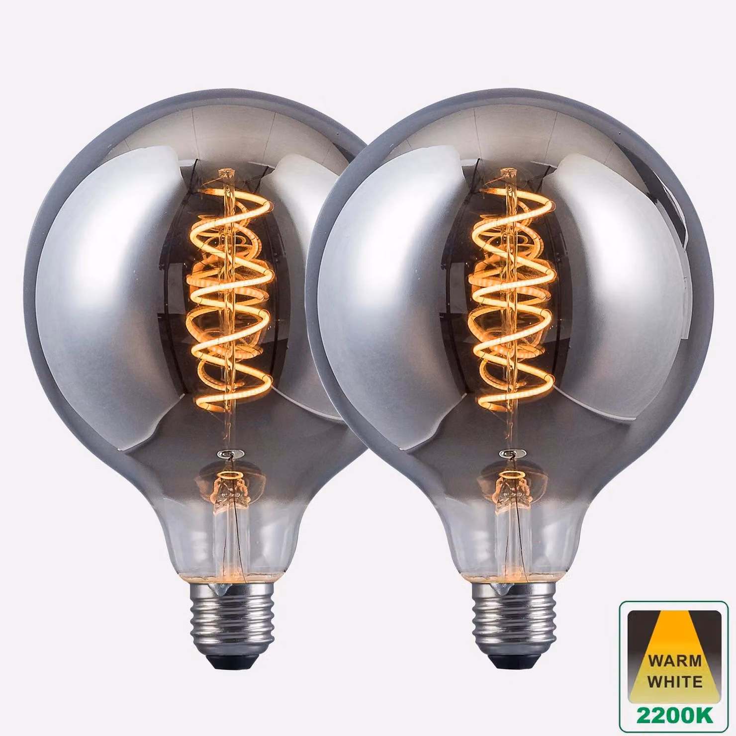 Harper Living Pack of 2 G125 E27 LED Globe Bulbs, 4W, Smoked Dark Grey, Warm White, Dimmable – 2