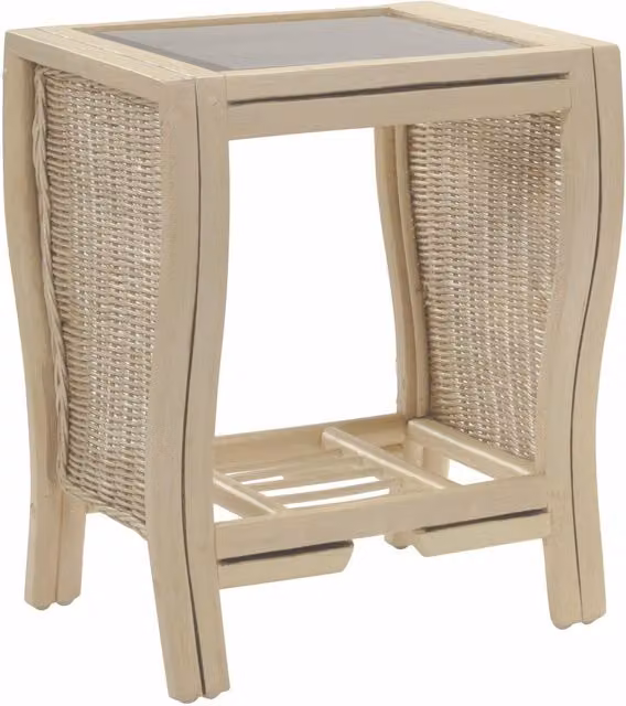 Desser Opera Cane Side Table in Natural Wash and Ivory with Rattan and Glass Top