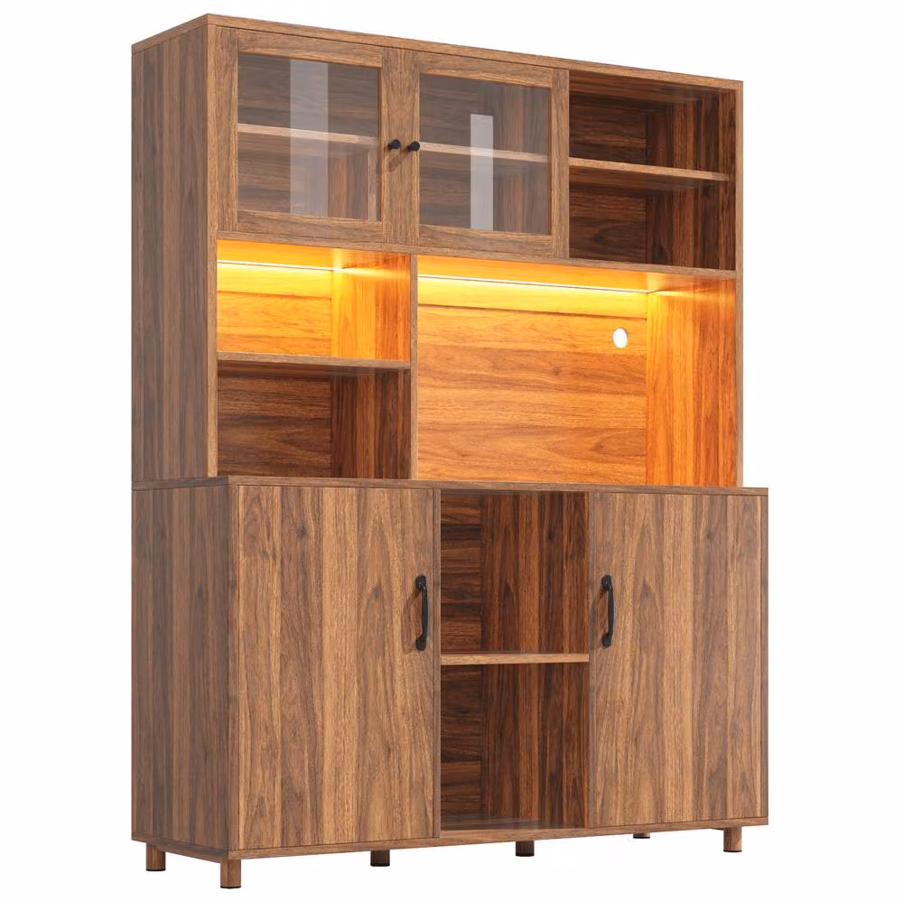 STILVORA Modern Tall Cabinet in Brown with Integrated LED Lighting and Sliding Glass Doors – 4