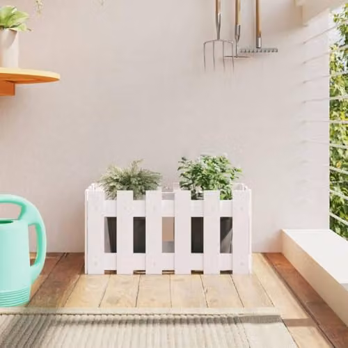 vidaXL Garden Planter with Fence Design in White Solid Wood W/D/H: 60 x 30 x 30 cm – 2