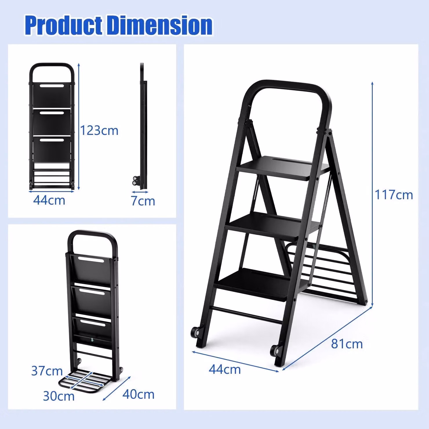 Costway 2-in-1 Foldable 3-Step Ladder and Heavy-duty Utility Hand Truck in Black – 2