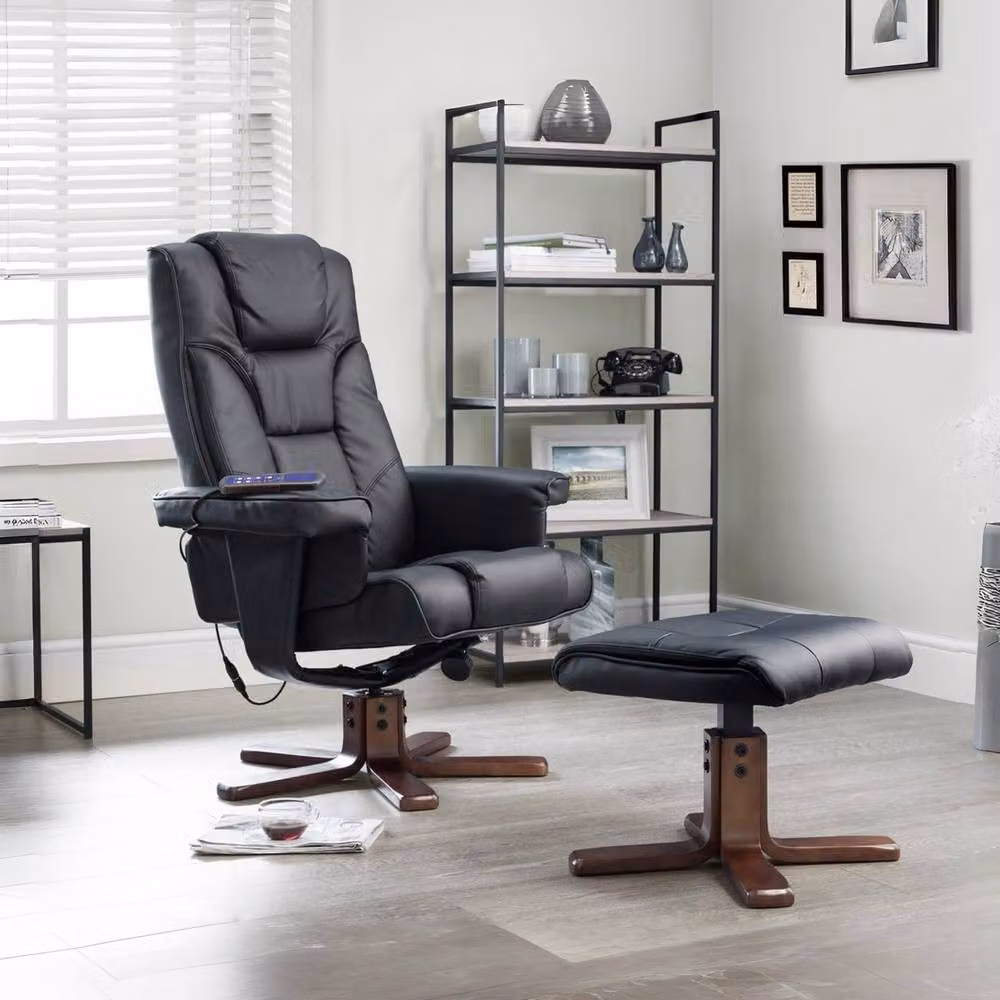 Cheshire Malmo Brown Synthetic Leather Massage Recliner and Ottoman Set – 2
