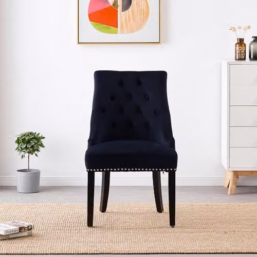 Life Interiors Windsor Set of 6 Knocker Back Velvet Dining Chairs in Black with Wood Legs – 2