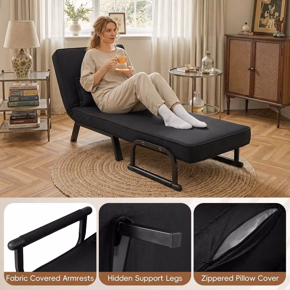 Costway Convertible Sleeper Chair Folding Sofa Bed with Adjustable Backrest and Armrests in Black – 5