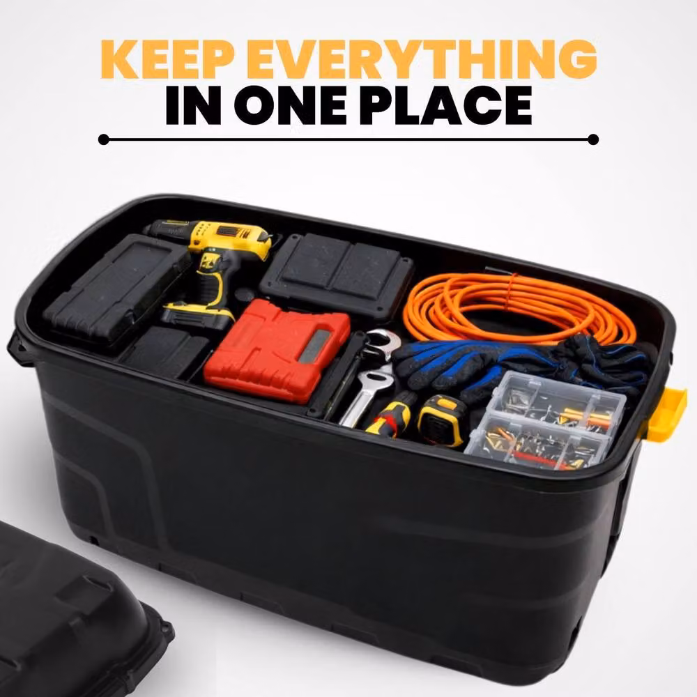 Novecrafto Heavy Duty Extra Large Storage Box with Lid and Wheels, Black – 7