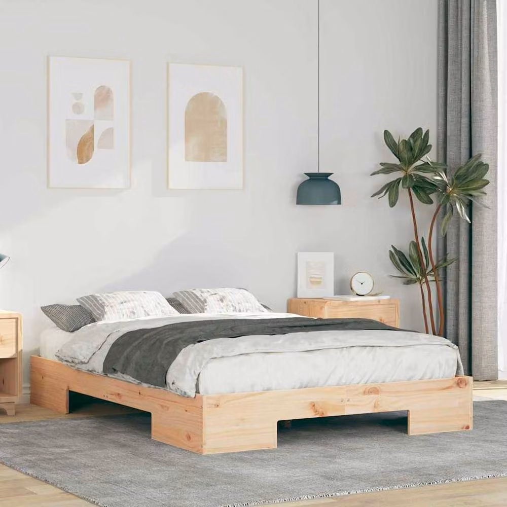 Berkfield Home Floor Bed Frame with Storage in Brown Solid Pine Wood, W: 120 cm, D: 190 cm – 2