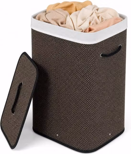 Costway 72 L Capacity Clothes Hamper with Removable Liner and Lid in Black