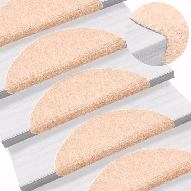 Berkfield Home Self-adhesive Needle Punch Stair Mats, 10 Pieces, Brown, W: 56 cm, D: 17 cm, H: 3 cm