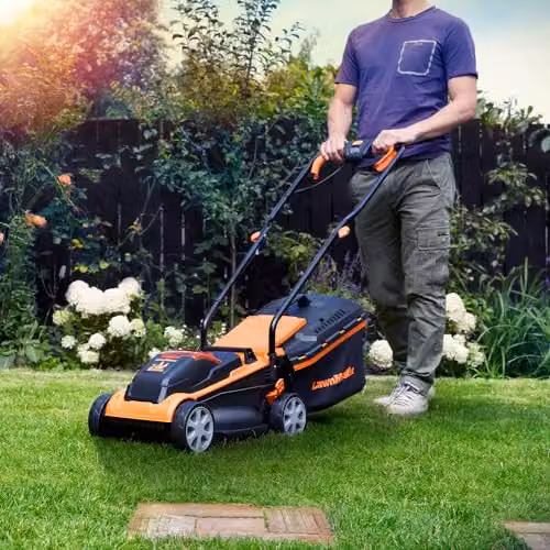 LawnMaster MX 24V 32cm Cordless Lawnmower in Orange with Rechargeable Battery and Fast Charger – 4