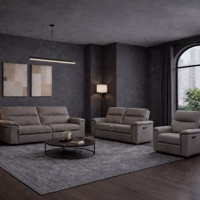 Aspire Marlowe Real Leather Power Recliner 3+2+1 Sofa Set with USB Charging in Grey – 2
