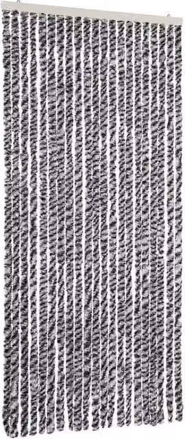 Berkfield Home Striped Chenille Thermal Insulating Fly Curtain in Grey, Black and White, W: 90 cm, H: 220 cm