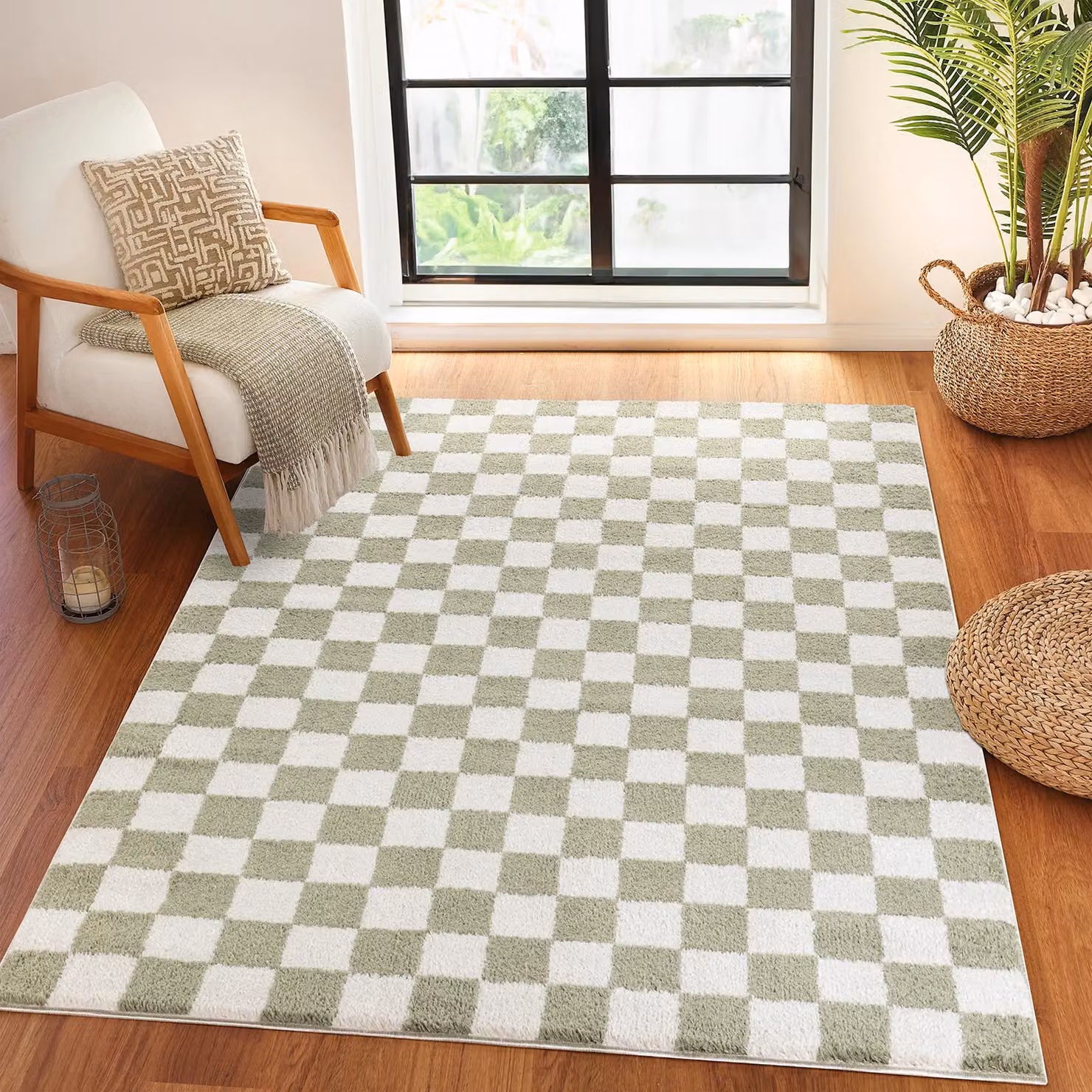 Livabliss Fossay Checkered Shag Washable Rug in Green, W: 120 cm, L: 170 cm – 4