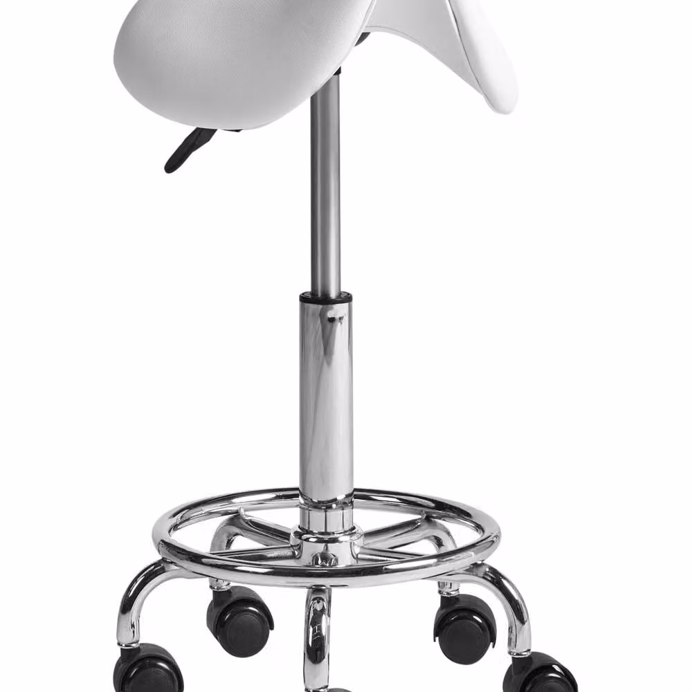 Wyld and Coco White Faux Leather Adjustable Swivel Office Saddle Stool – 2
