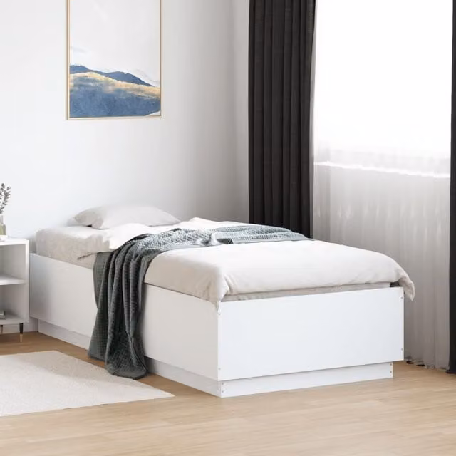 Berkfield Home Single Bed Frame in White with LED Under-Bed Lighting and USB Charging Port, W/D/H: 90 x 190 cm
