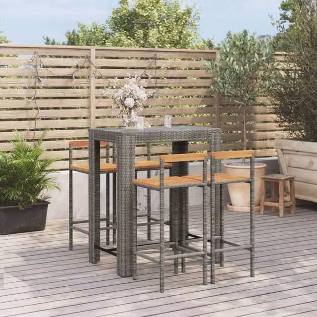 Berkfield Home 5 Piece Grey Poly Rattan and Solid Acacia Wood Garden Bar Set