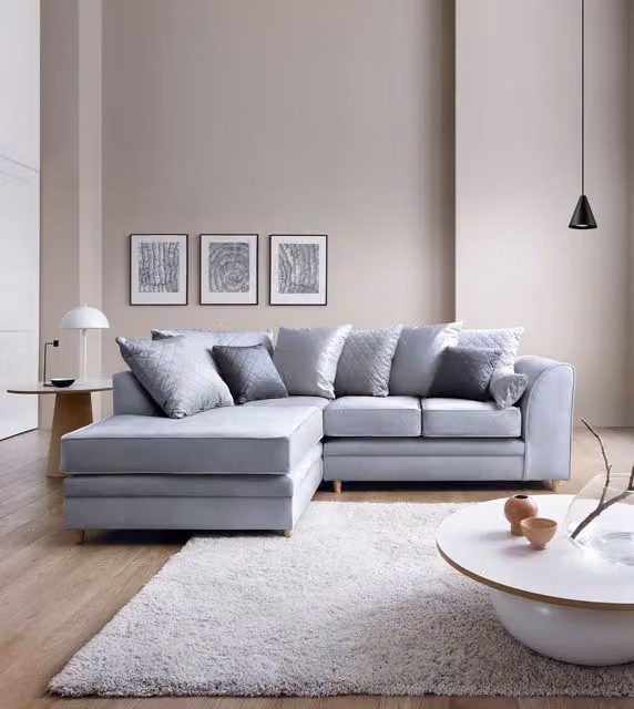 Abakus Direct Chicago L-Shaped Left Hand Facing Corner Sofa in Light Blue Velvet, W: 212 cm, D: 164 cm, H: 78 cm – 1