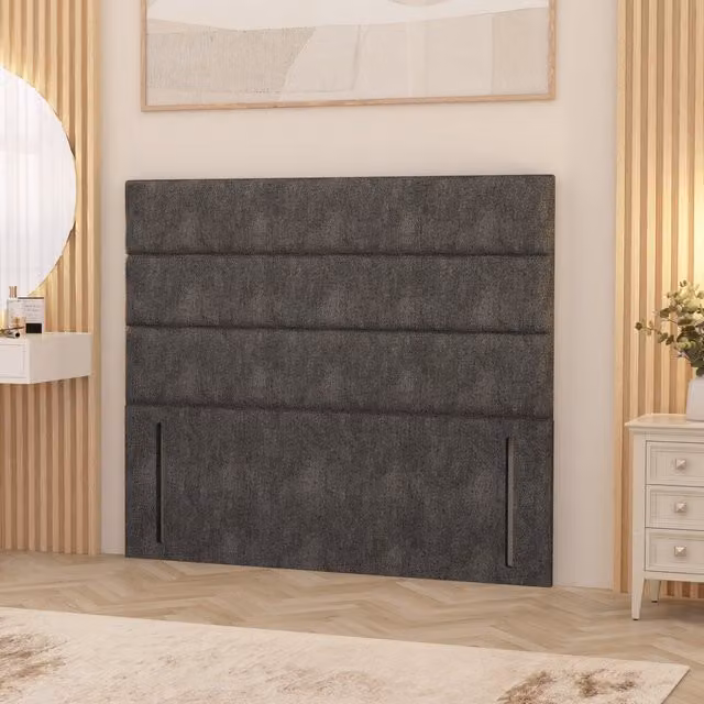 Horizona Single Floor Standing Upholstered Headboard in Charcoal Grey Tweed Fabric