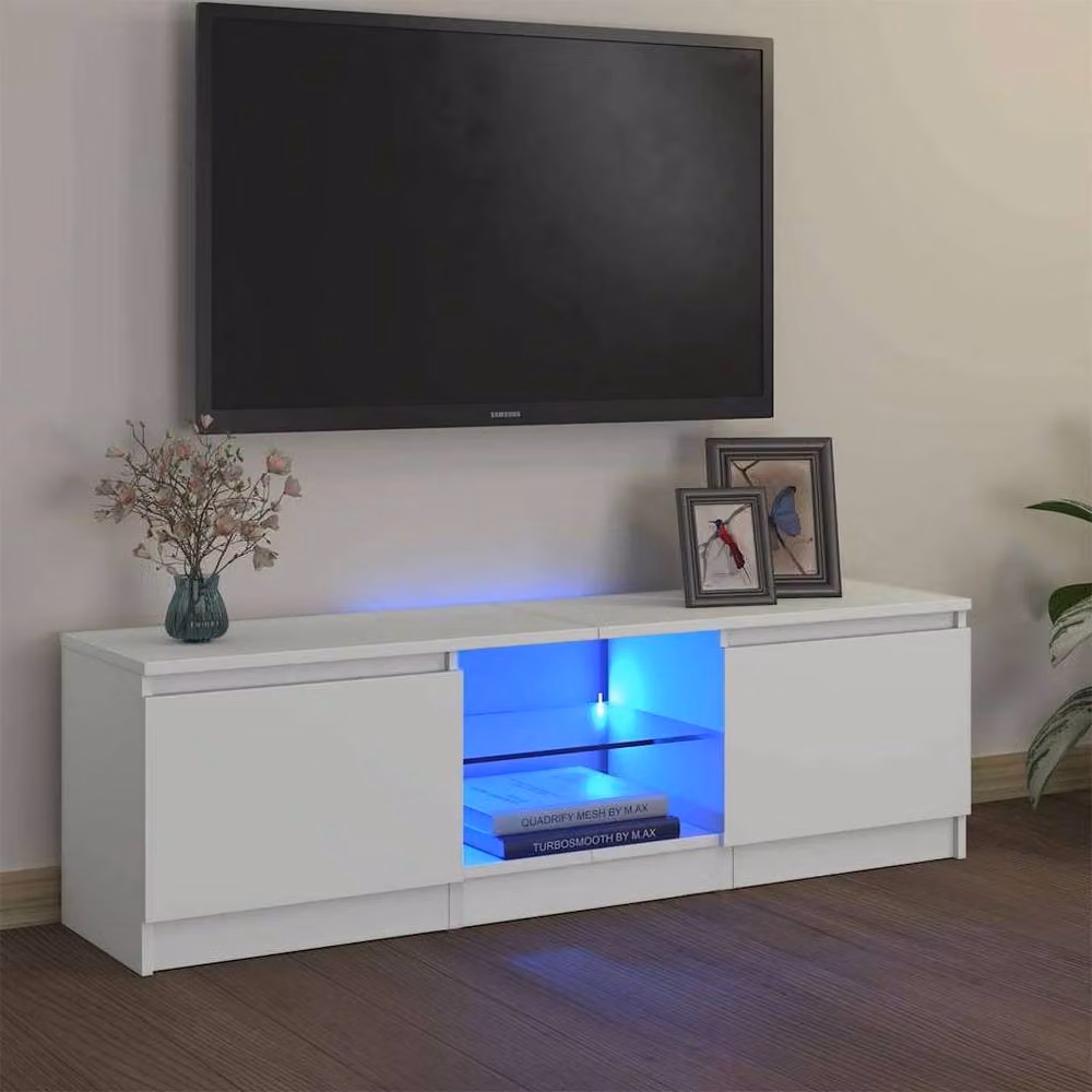 Berkfield Home Modern Glossy White TV Cabinet with LED Lights W/D/H: 120 x 30 x 35.5 cm – 2