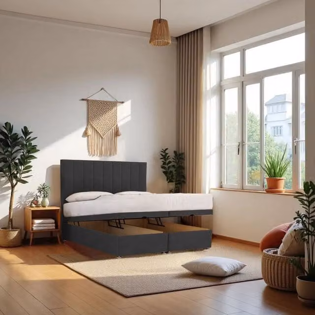 Knight Sleep Paris End Opening Ottoman Bed with Hybrid Orthopaedic Mattress and 24 inch Headboard in Anthracite Grey, W/D/H: 120 x 200 cm