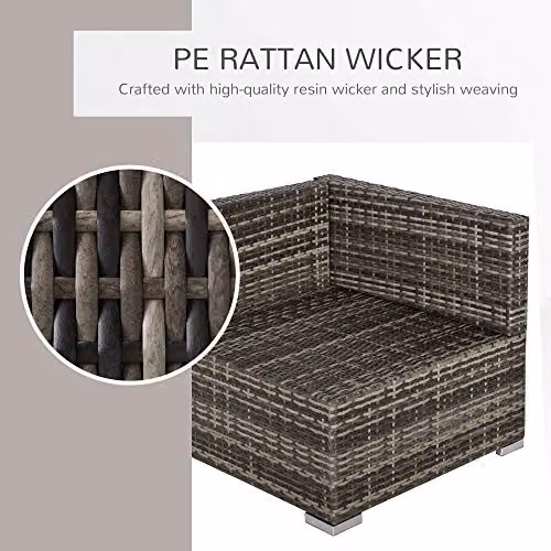 Outsunny L-Shape Polyrattan Corner Garden Sofa with Upholstered Cushions in Grey – 4