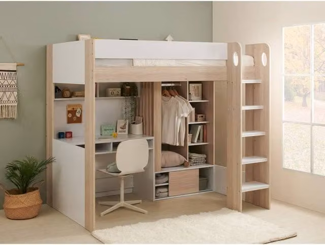 Flair Hampton Single High Sleeper Bed with Desk and Wardrobe in Light Oak – 1