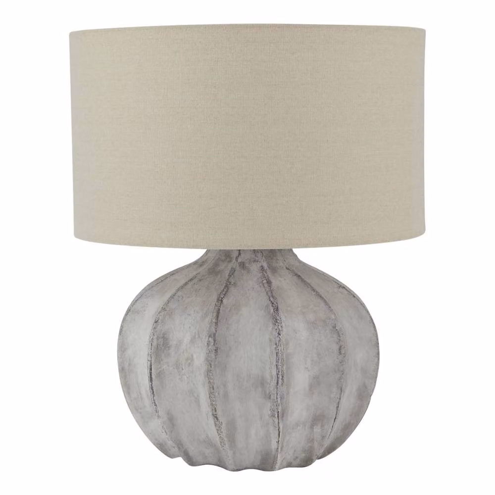Wyld Haus Bari Antique Grey Stone Effect Table Lamp with Beige Fabric Shade – 2