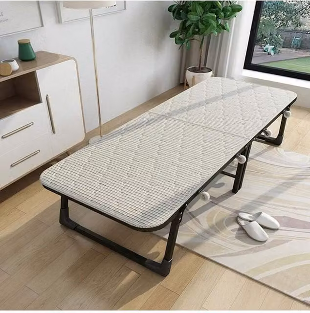 Living and Home Foldable Metal Framed Bed with Foam Mattress and Wheels in Grey – 1