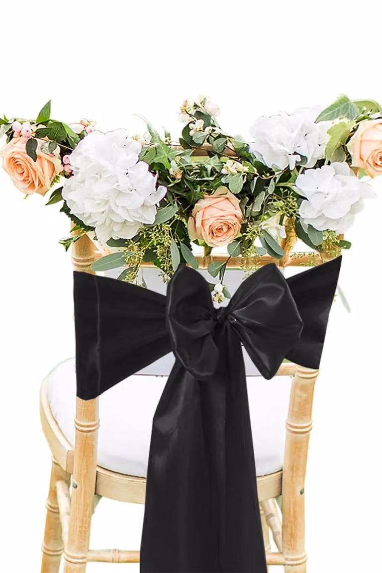 Neel Blue Set of 25 Black Satin Chair Sashes for Weddings and Birthday Party Decoration, W: 17.78 cm, L: 274.32 cm