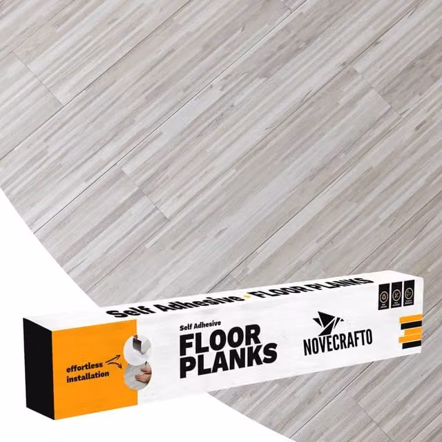 Novecrafto Self Adhesive Wood Effect Vinyl Floor Planks, Light Grey, 10 Pcs (1.39m²)