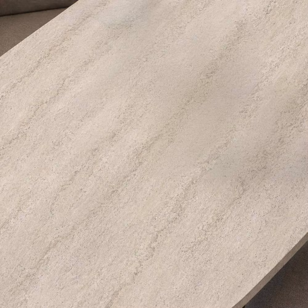 FWStyle Modern Round Travertine Dining Table and 4 Chairs Set in Beige and Brown – 2