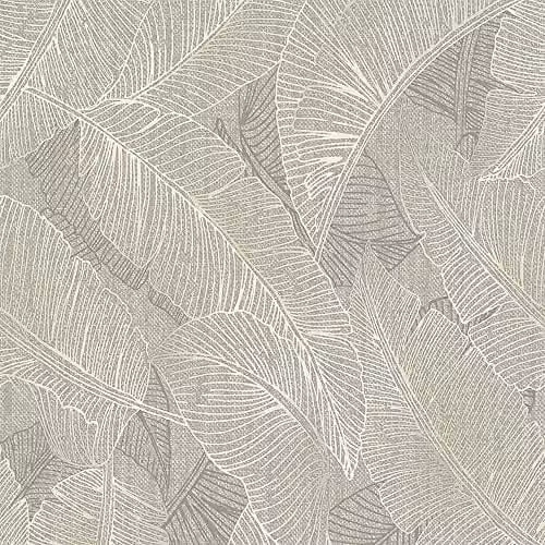 Belgravia Decor Anaya Leaf Wallpaper in Grey with Botanical Pattern and Textured Finish