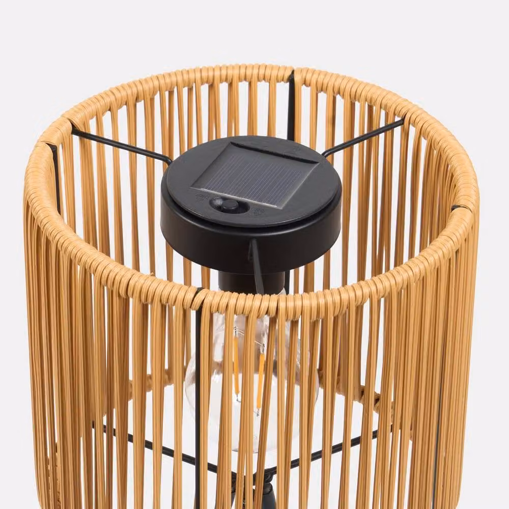 OHS Rattan Solar Floor Lamp in Natural Wood and Black with Dusk Sensor for Garden, Balcony and Terrace – 7