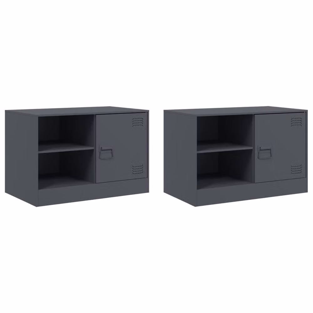 Berkfield Home Set of 2 Anthracite Steel TV Cabinets, W/D/H: 67 x 39 x 44 cm – 3